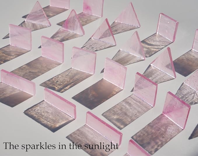 Crisp Texture Transparent Glass Mosaic Tiles, 200g Stained Glass Pieces, 4 Shapes Pre-Cut, Misty Pink