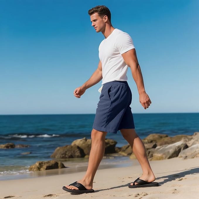 Mens Cargo Shorts Casual Drawstring Elastic Waist Corduroy Summer Beach Shorts with Pockets