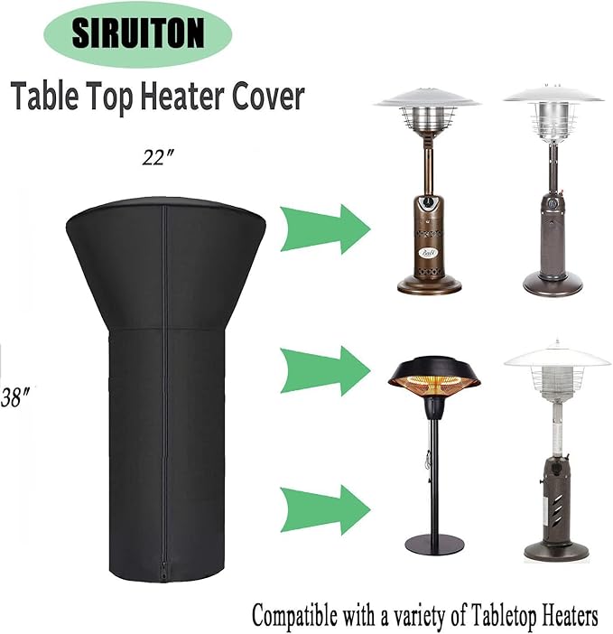 SIRUITON Tabletop Heater Cover Waterproof with Zipper Water-Resistant 22 Inch Round Stand-Up Table Top Patio Heater Cover 420D Black