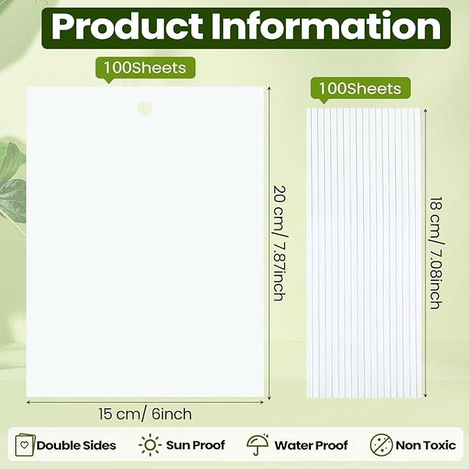 Qualirey 100 Pcs 6 x 8 Inch Sticky Traps for Plant Double Sided Sticky Trap for Gnats with Twist Ties Fly Traps for Fruit Insect Fungus Bugs Indoor Outdoor (White)