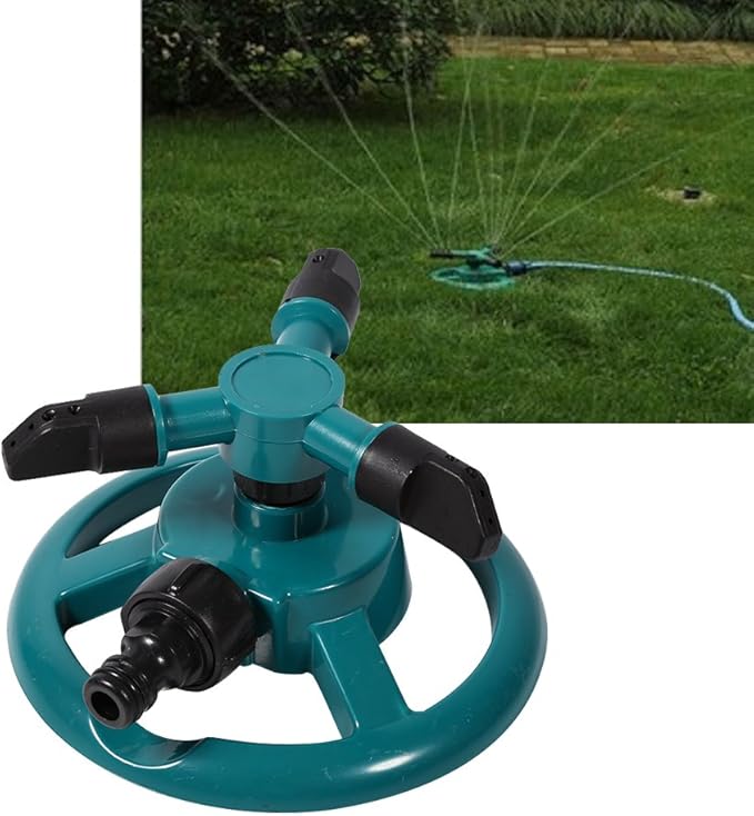 ViaGasaFamido Garden Sprinkler Automatic 360° Circle Rotating Watering Sprinkler Irrigation System Lawn Sprinkler with 3 Nozzle Pipe Hose for Yard Large Area
