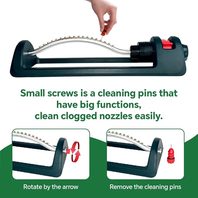 Lawn Sprinkler, 18 Brass Nozzles Garden Water Oscillating Sprinkler for Yard Covers up to 3,600 sq.ft, Heavy Weight Base, Built-in Spray Jet Cleaning Needle