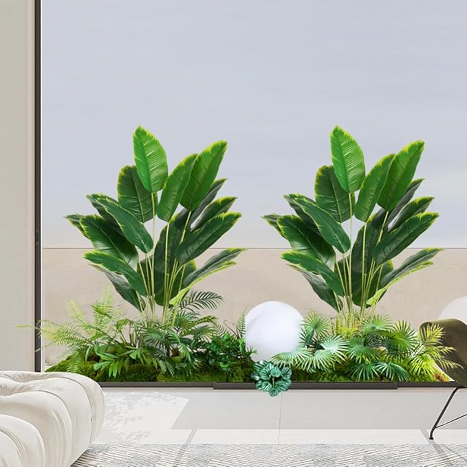 Melorca&Guilla Artificial Plants 2PCS 30“Artificial Bird of Paradise Plants,Faux Banana Tree,Fake Plants Tropical Greenery Shrubs Bushes for Garden Porch Window Box Shop Office Home Décor