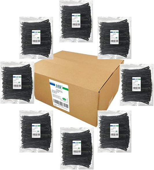 HS 8 Inch Zip Ties Black 40 Pounds Tensile Strength Thin Straps (Bulk 8000 Pack) Nylon PA66 UV Resistant,Self-Locking Small Electrical Plastic Cable Wire Zipties for Outdoor Use,Multi Purpose