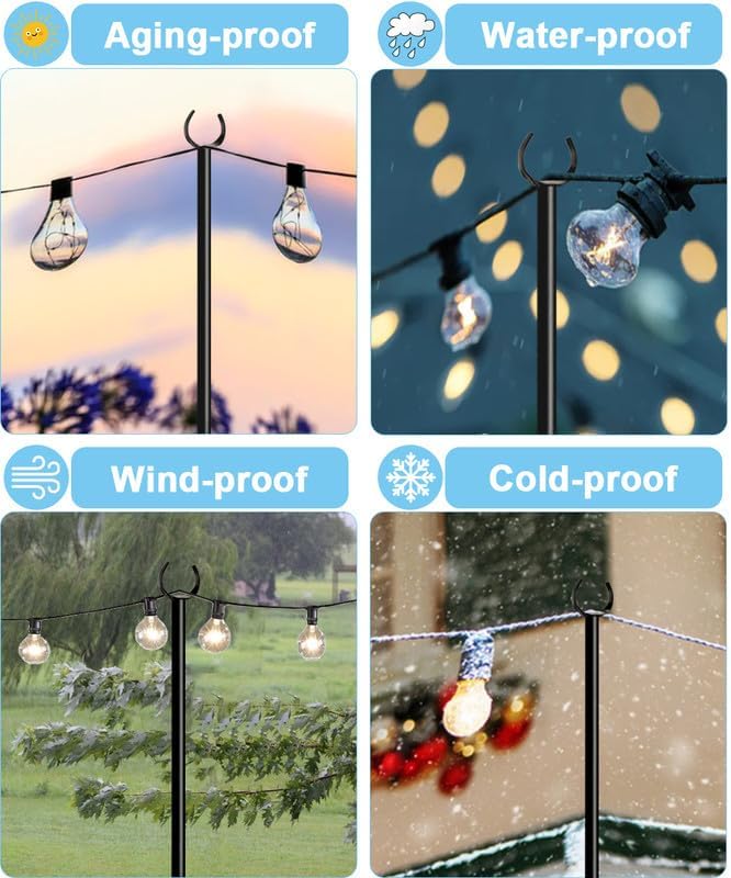 String Light Pole Stand for Outdoor String Lights Hanging, Use for Backyard, Garden, Patio, Party, Festival, Wedding, Picnic, 10FT, Matte, 2 Poles