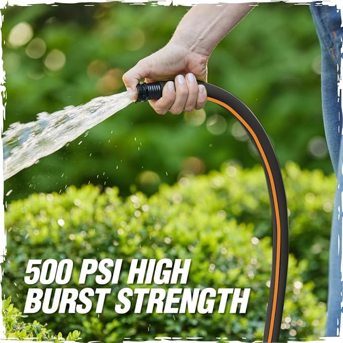 Rugged Rhino Heavy Duty Flexible Light Weight Garden Hose, 50ft x 5/8in, 4 Layer Leakproof Outdoor Gardening Tools, Watering Supplies, Powerful Water Pressure for Lawn, Flowers, Black Orange