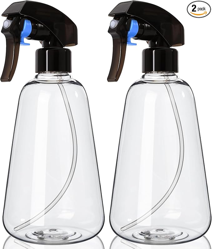 Spray Bottle 2 Pack, 16oz - Ultra Fine Mist, Plant Mister Hair Misting Empty Spray Bottles Indoor, Leak Proof Water Sprayer for Planting, Hair Care, Essential Oils, Cleaning Solutions (Clear)