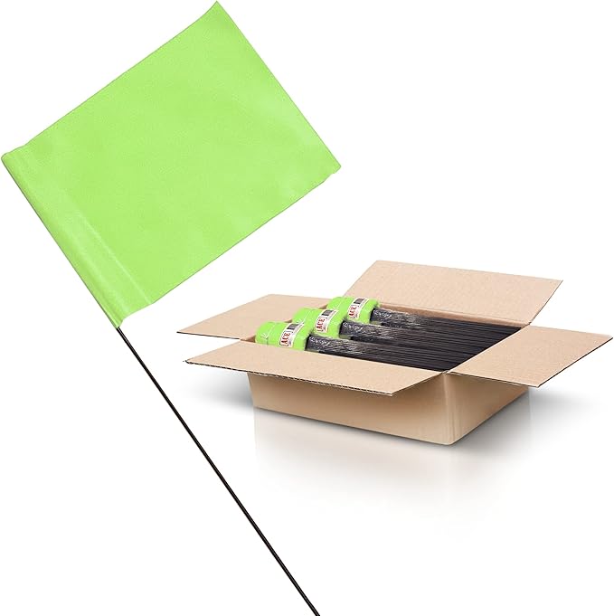 Fluorescent Lime Marking Flags 1000 Pack - 4x5x15 Inch Marker Flags for Outside - Markers For Lawn, Irrigation, Landscaping, Survey & Sprinkler Head Marking