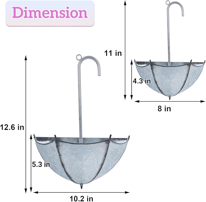 yosager 3 Pack Galvanized Metal Umbrella Wall Planter, Hanging Wall Flower Holder, Succulent Hanger Vase Indoor Outdoor Rustic for Garden Home Wall Decor