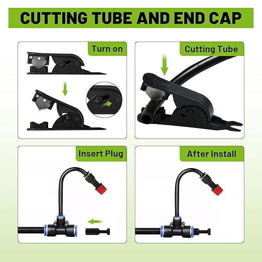 Garden Drip Irrigation Kit, 100ft Black Hose, 360° Pure Copper Closeable Nozzle, Patio Misting Plant Watering Sprinkler, Faucet Separator, Sprinkler Hose Adapter (24 360° nozzles + 24 T-connectors)