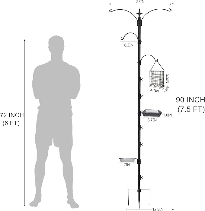 yosager Premium Bird Feeding Station Kit, 90" x 23" Birds Feeder Pole, Planter Hanger, Multi Feeder Hanging Kit with Metal Suet and Bath for Bird Watching, Attracting Wild Birds
