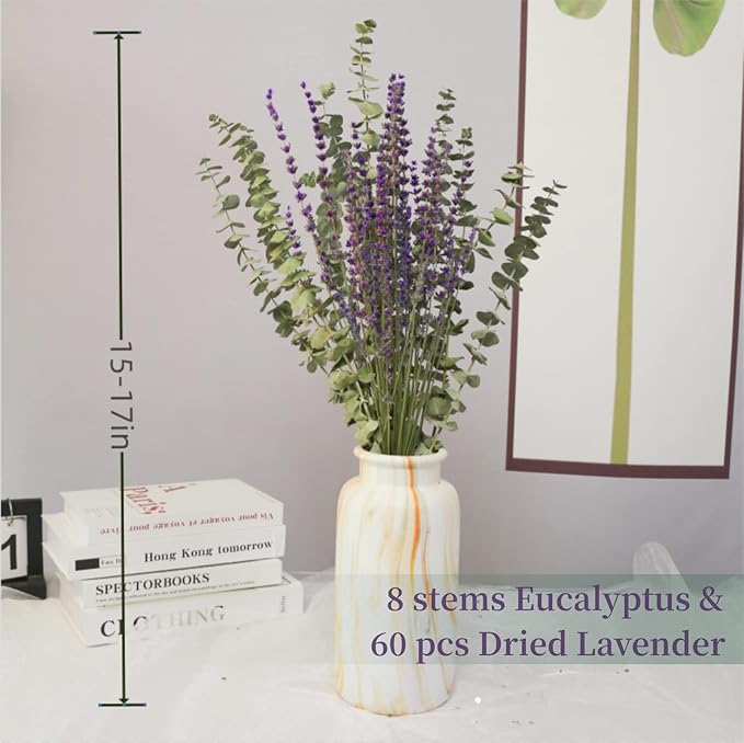 Glicrili 68 PCS Dried Eucalyptus Stems & Lavender Flowers Bundle for Shower,17'' Natural Real Live Eucalyptus Leaves & Aromatic Lavender Shower Plant, Mother's Day, Home Decoration,Fragrance