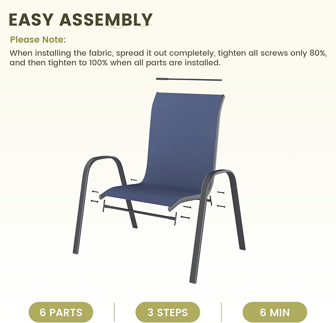 UDPATIO Patio Chairs Set of 8, Stackable Outdoor Dining Chairs with High Back, Breathable Textilene Fabric Outdoor Chair All Weather, 350LBS Capacity for Garden, Backyard (Blue)