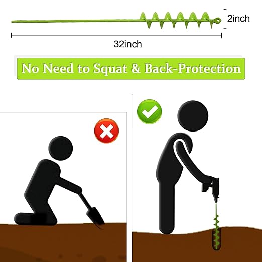 TCBWFY 2x32 Inch Auger Drill Bit for Planting - Long Handle Easy Planter Garden Auger - Bulb & Bedding Plant Augers - Post Hole Digger for 3/8”Hex Drive Drill