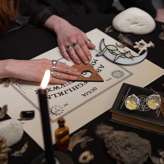 Yellow Cat Decor On Blue Moon Stained Glass for Window, Crystals Suncatchers for Window Ball Prism Rainbow Maker Chain Easy Hanging 2 Balls and 1White Gift Boxes for Cat Lovers Halloween Decor