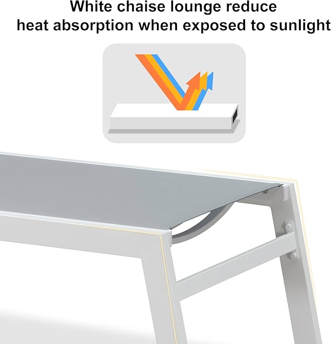 PURPLE LEAF Oversize Outdoor Chaise Lounge Set of 4 Outdoor White Aluminum Lounge Chairs with Side Table and Wheels Patio Lounge Chair for Yard Pool Deck, Bluish-Gray