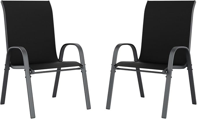 UDPATIO Patio Chairs Set of 2, Stackable Outdoor Dining Chairs with High Back, Breathable Textilene Fabric Outdoor Chair All Weather, 350LBS Capacity for Garden, Backyard (Black)