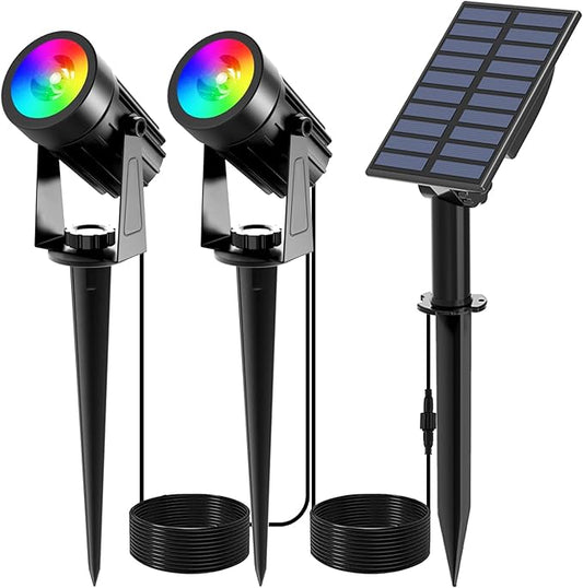 T-SUNUS Halloween Color Changing Solar Spot Lights Metal, RGB LED Landscape Spotlights IP65 Waterproof Spotlight 2-in-1 for Outdoor Uplighting Garden Pathway Christmas Trees Flag Pond Yard