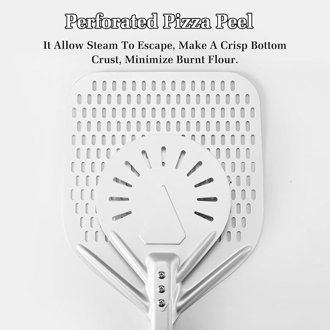 12 Inch + 7 Inch Perforated Pizza Peel Set, Pizza Turning Peel with Metal Handle, Pizza Spatula Paddle for Homemade Pizza Oven Accessories