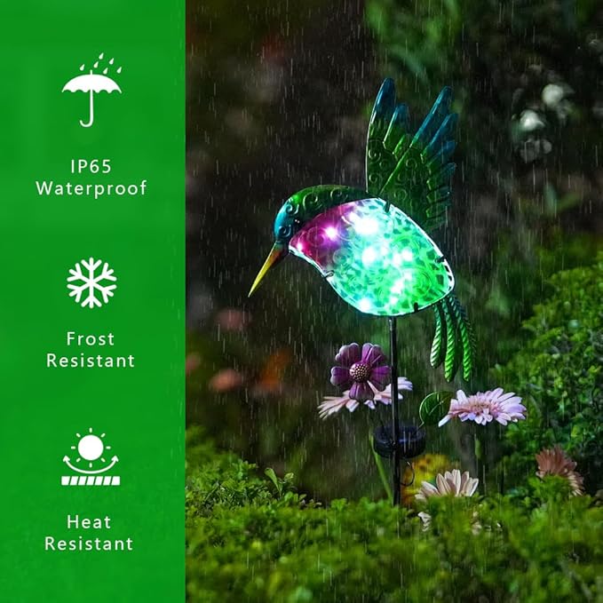 dreamysoul Outdoor Solar Hummingbird Garden Lights, Decorative Hummingbird Garden Stake Lights, Hummingbird Solar Lights for Outside Patio Yard Pathway Decor