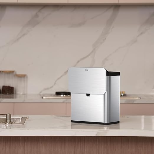 EKO Kitchen Compost Bin, 7L / 1.85 Gal Stainless Steel with Removable Inner Bucket and Deodorizer Compartment, 2-in-1 Countertop Compost Bin with Lid, Food Waste Caddy for Kitchen (MMT & Black Finish)