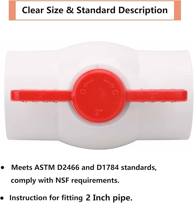 2" PVC Ball Valve Water Pipe Shut-off Valve Socket with Red T-Handle for Cold Water Supply lines, Irrigation Pipe fitting System(Socket x Socket), Schedule 40