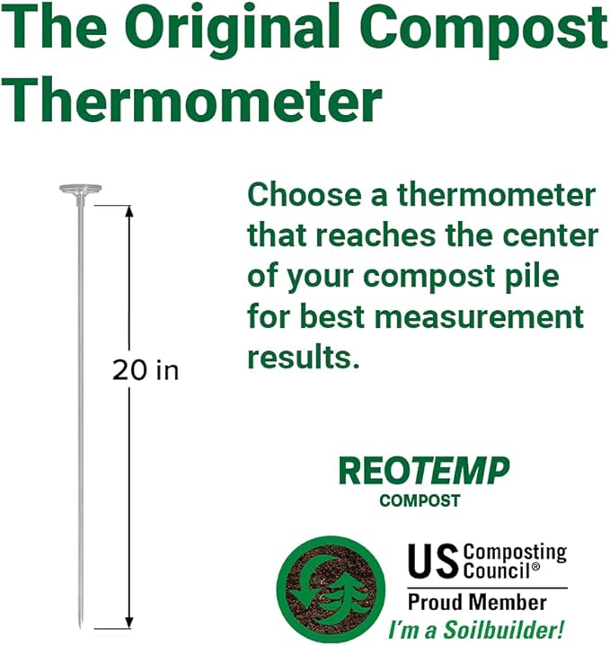 Reotemp 20 Inch Fahrenheit Backyard Compost Thermometer with Digital Composting Guide