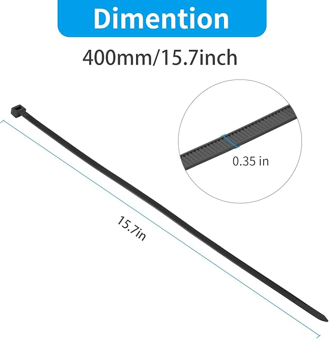 XINGO 16 Inch Black Large Zip Ties Heavy Duty 100 PCS, 200 LBS Ultra Strong Plastic Wire Ties, Large Cable Ties Extra Long Tie Wraps, Indoor and Outdoor UV Resistant