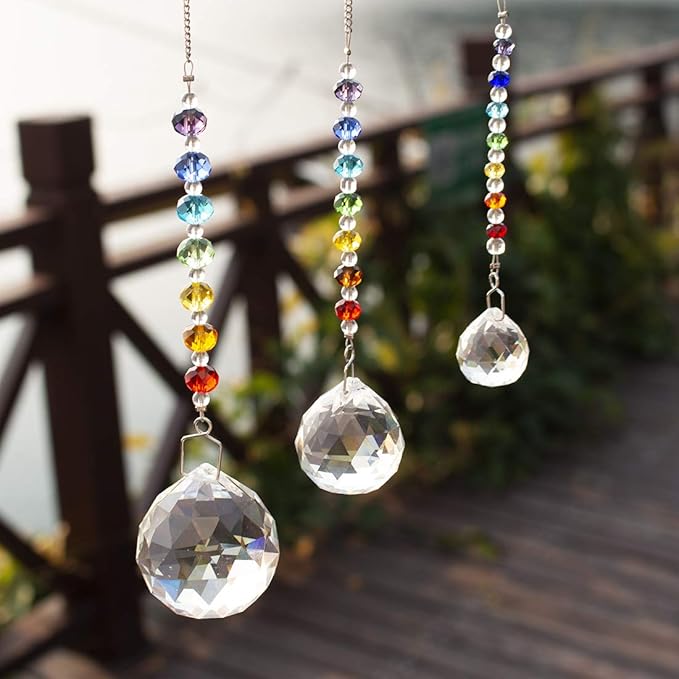 HDCRYSTALGIFTS Memorial Gift,Crystal Ball Prism Rainbow Maker Chakra Suncatcher Hanging Beads Window Sun Catcher Sympathy Gifts for Loss of Loved One,Set of 3