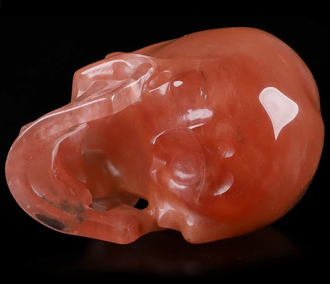 Skullis 5.0" Smelted Quartz Super Realistic Crystal Skull, Hand Carved Gemstone Fine Art Sculpture, Reiki Healing Stone Statue.2238