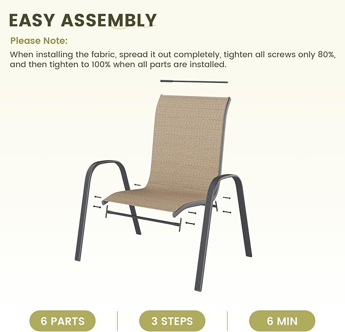 UDPATIO Patio Chairs Set of 8, Stackable Outdoor Dining Chairs with High Back, Breathable Textilene Fabric Outdoor Chair All Weather, 350LBS Capacity for Garden, Backyard (Brown)