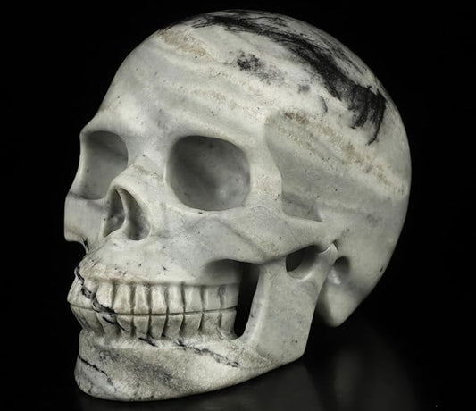 Skullis 5.0”Picasso Jasper Crystal Skull, Hand Carved Gemstone Fine Art Sculpture, Reiki Healing Stone Statue.3160
