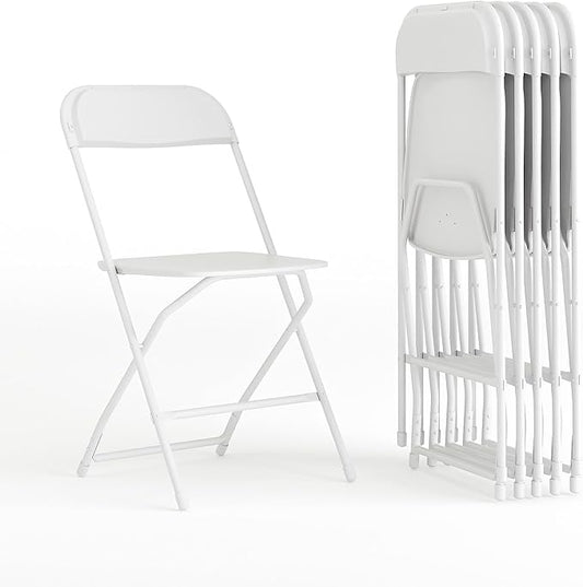 Flash Furniture Hercules Series Plastic Folding Chairs for Parties and Weddings, Stackable Commercial Event Seats with 650-lb. Static Weight Capacity, Set of 6, White