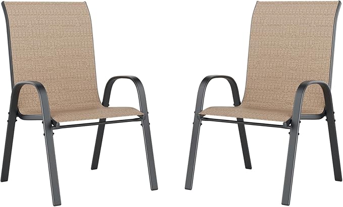 UDPATIO Patio Chairs Set of 2, Stackable Outdoor Dining Chairs with High Back, Breathable Textilene Fabric Outdoor Chair All Weather, 350LBS Capacity for Garden, Backyard (Brown)