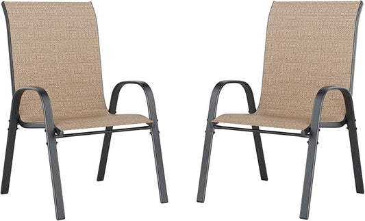 UDPATIO Patio Chairs Set of 2, Stackable Outdoor Dining Chairs with High Back, Breathable Textilene Fabric Outdoor Chair All Weather, 350LBS Capacity for Garden, Backyard (Brown)