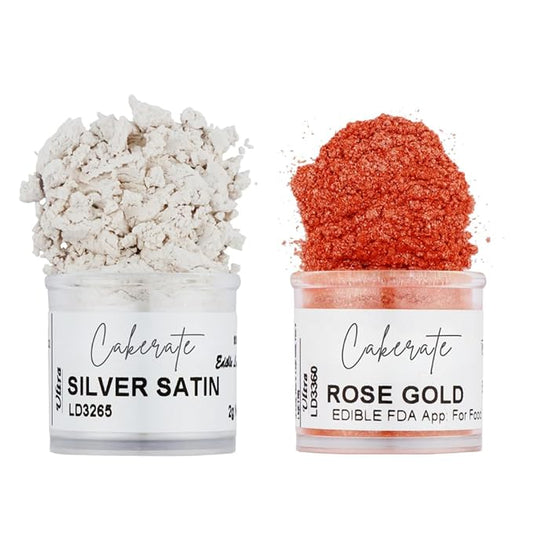 Ultra Silver & Rose Gold Luster Dust for Baking (2 Pack) – Edible Glitter for Cake Decorating, Fondant, Cupcakes, Drinks & Desserts – Kosher, Vegan, Food-Safe Metallic Dust - 2 grams, Highly Concentrated