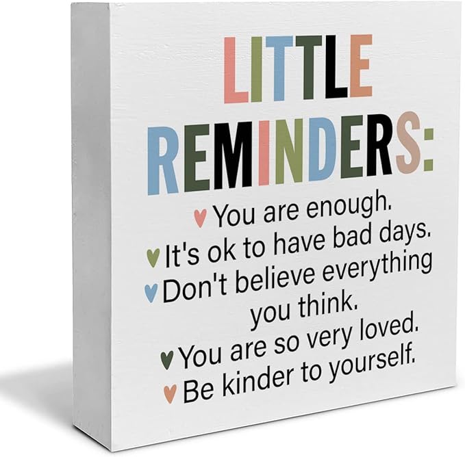 Inspiration Saying Wooden Box Sign Little Reminders You are Enough Wood Block Plaque Decor Home Office Desk Shelf or Wall Display