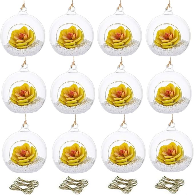 Set of 12 Air Plant Holder Hanging Glass Globe Tea Light Candle Holders Home Wedding Party Centerpieces Decor Indoor Outdoor Tealight Candleholders (12Pcs 4 inches Diameter)