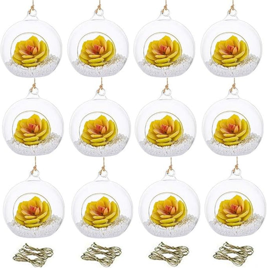 Set of 12 Air Plant Holder Hanging Glass Globe Tea Light Candle Holders Home Wedding Party Centerpieces Decor Indoor Outdoor Tealight Candleholders (12Pcs 4 inches Diameter)