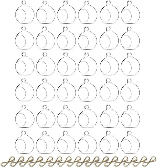 Sziqiqi Hanging Glass Globes Orbs Tea Light Candle Holders fillable with Trinkets for Wedding Ornaments, Wedding Birthday Christmas Party Centerpiece Accessory 2.36inch 30pcs +6 Extra