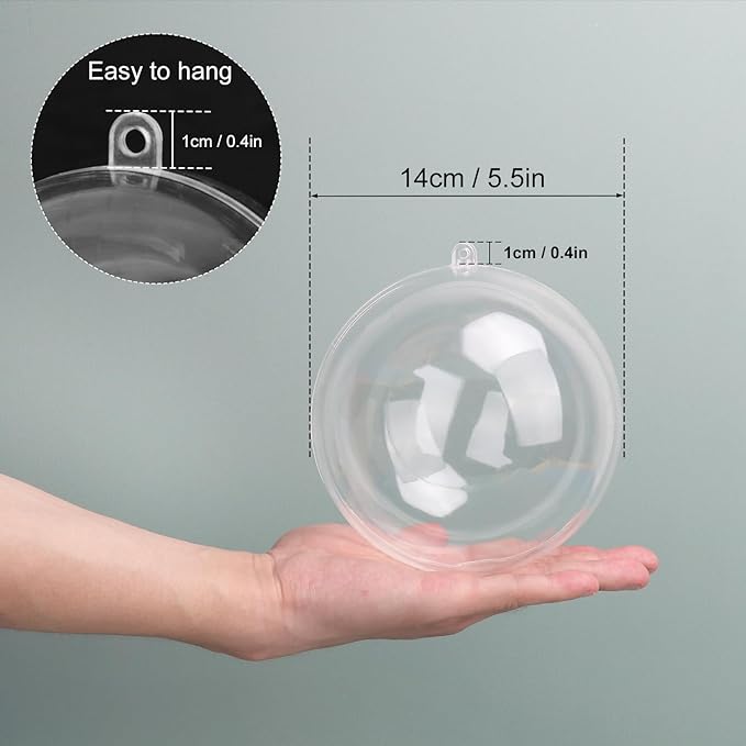 20 Pcs 5.5 Inch Clear Acrylic Fillable Balls, Christmas DIY Fillable Ornaments Balls, Acrylic Ornaments Ball for Christmas, Holidays, Weddings, Parties, and Home Decor