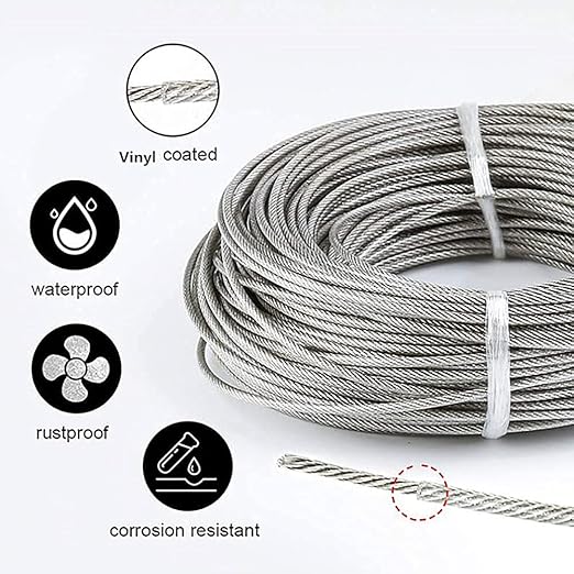 1/16 Inch 304 Stainless Steel Wire Rope Kit - 100ft 7x7 Strand Core Vinyl Coated Aircraft Cable with Turnbuckles for Outdoor String Lights Hanging, Garden & Guy Wire Support