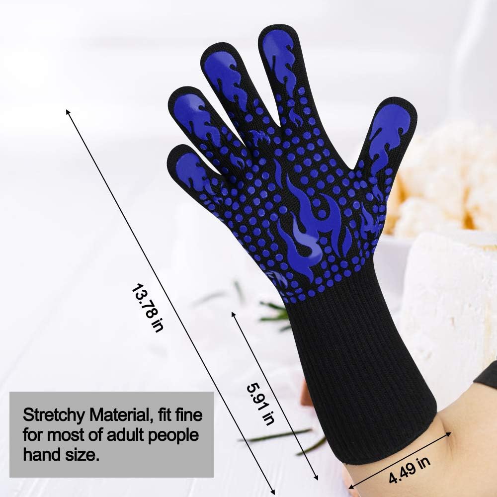 Comsmart BBQ Gloves, 1472F Heat Resistant Silicone Non-Slip Oven Mitts, Long Kitchen Gloves Perfect for Grilling, Cooking, Baking, Cutting, Blue