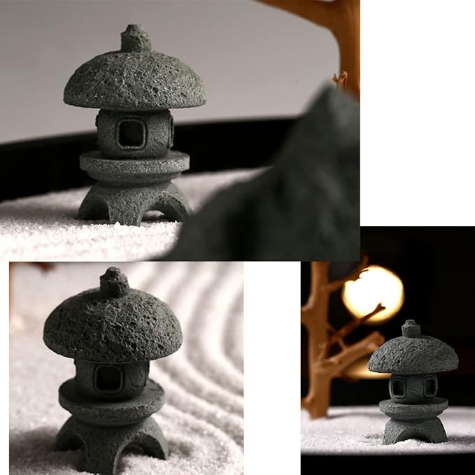 Buddha Statue and 2 Japanese Lantern Pagoda Statues - Zen Garden Accessories for Home and Mini Meditation Decor
