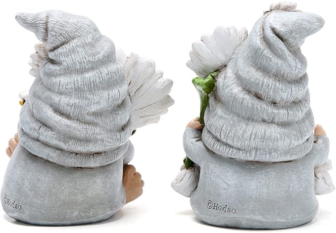 Hodao Set of 2 Spring Gnome Decorations Flower Gnomes Ornaments Decor Summer Gnomes Figurines Spring Gnomes for Outdoor Garden Decor Spring Birthday Gifts for Women, Mom, Grandma (Grey)