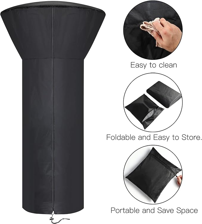 Patio Tabletop Heater Covers with Zipper and Storage Bag,Waterproof,Dustproof,Wind-Resistant,Sunlight-Resistant,Snow-Resistant,Black,38'' Height x 24" Dome x 14.5" Base