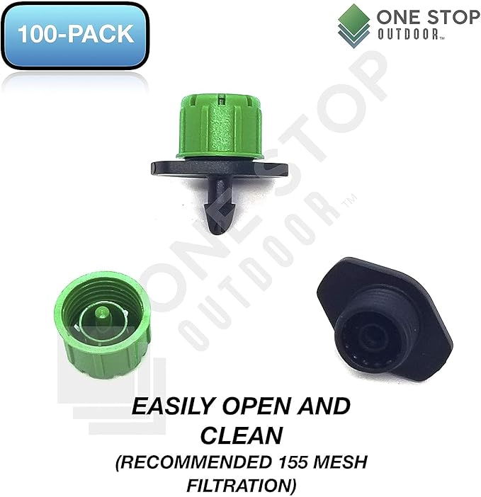 (25-Pack) - 1/4" Inch Universal Barbed Drip Emitter - Adjustable Flow 0-18.5 GPH Fit 1/4 (4-7mm) Drip Irrigation Tubing - Professional Grade (25 Pack Dripper Only)