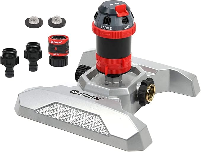 Eden 96122 6-Pattern Mobile Rotary Sprinkler Bundle with Melnor 65131AMZ Mini Oscillator Sprinkler, Waters Up to 80 ft. Diameter