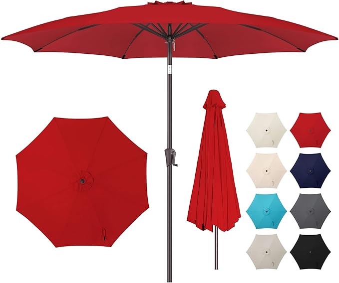 10ft Outdoor Patio Umbrella - Table Umbrella Waterprool UV Protection, Sombrillas de Patio with Push Button Tilt&Crank, Sun Umbrella for Pool, Porch, Garden, Deck, Backyard(Red)