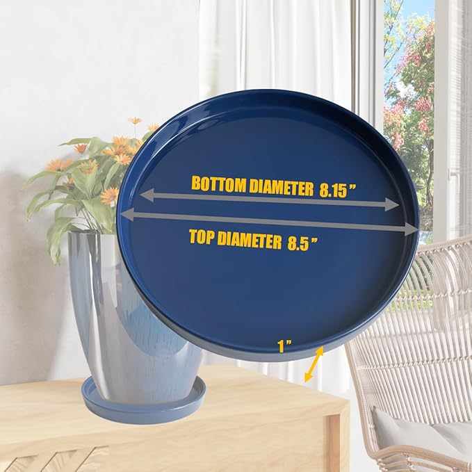 2 Pack Ceramic Plant Saucer Pot Tray 8 Inch, Planter Saucers 4 5 6 7 8 9 10 11 12 Inch for Indoors Outdoor, Durable Sturdy Flower Drainage Tray for Glazed Pots Base (8.5 Inch Blue)